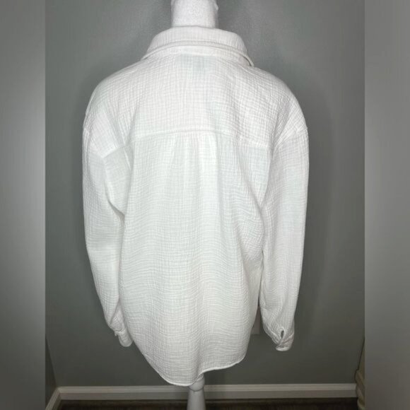 CeCe Womens Popover White Cotton Long Sleeve Button-Down Shirt Size M - Picture 2 of 12